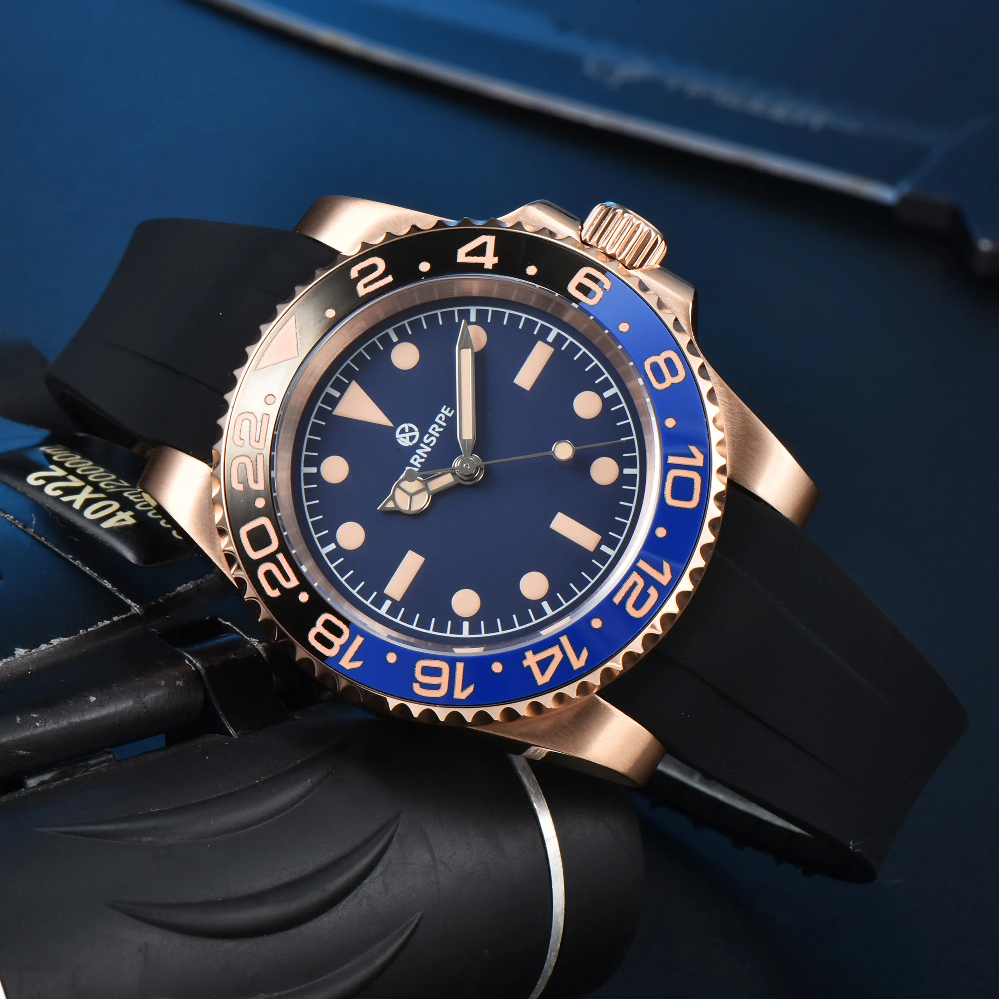 

PARNSPPE 40mm gold gold wasser geist saphir leuchtendes display manti anxing nh35 werk voll automatische mechanische uhr