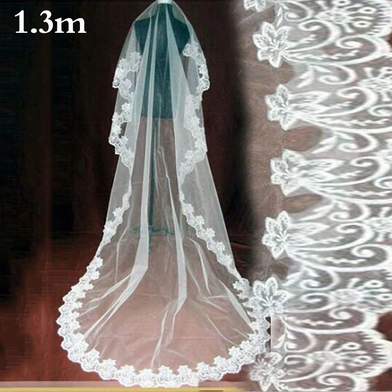 Bridal Veil 1PC Wedding Veil Lace Edge Long Luxurious Bridal Veil White Ivory Comb Cathedral Bride Accessories