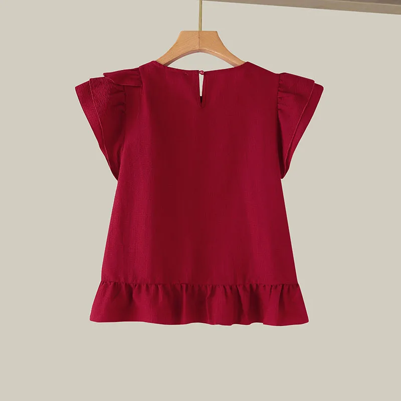 ZANZEA Women Chic Ruffle Blouse Vintage Short Sleeve Peplum Tops Holiday Summer Round Neck Tunic Casual Multilayer Pleated Shirt