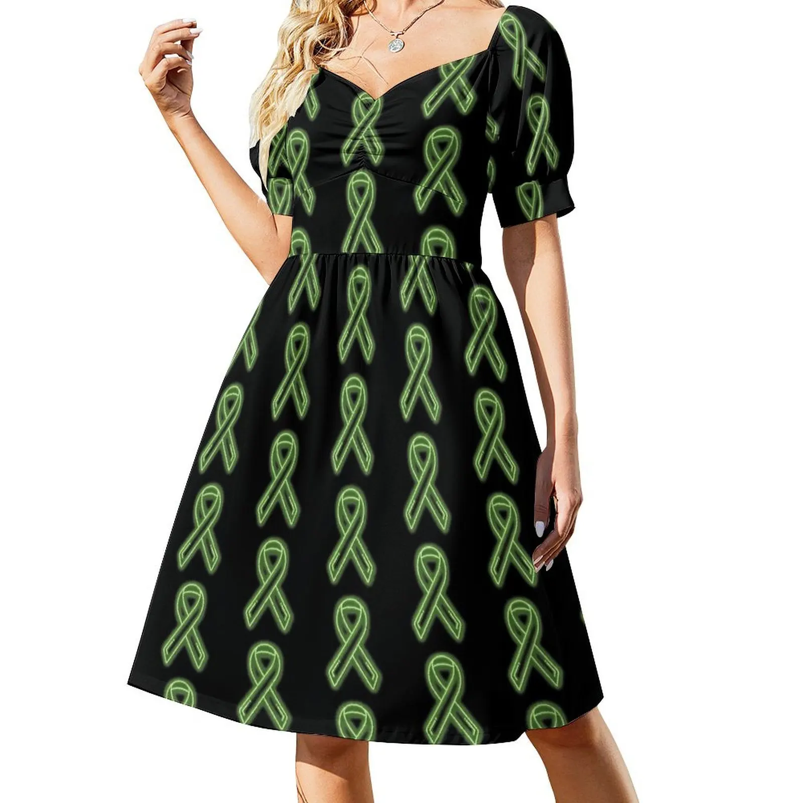 

Light Green Neon Awareness Ribbon Sleeveless Dress chic and elegant woman dress women's luxury party dress