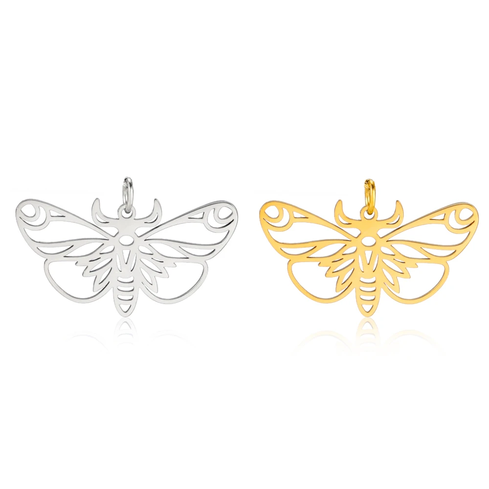 

5pcs/Lot Fusiform Pattern Moth Jewelry Charms Wholesale Stainless Steel Diy Making Women Necklace Insect Pendant Charm Accessory