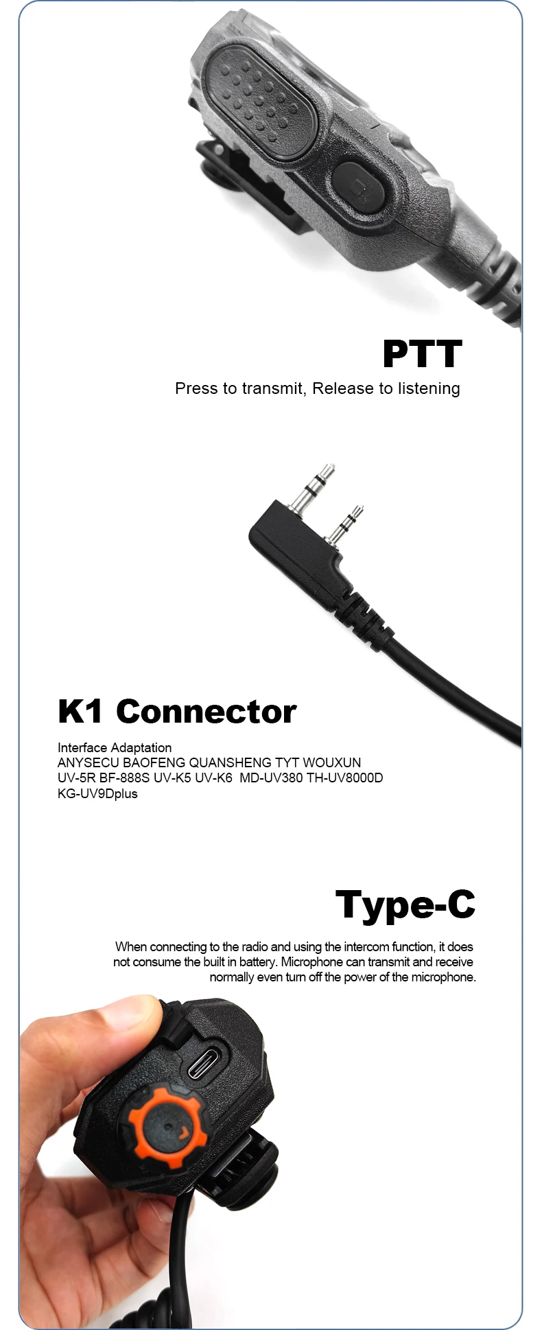 Shoulder Microphone Type-C Connector with Strobe Light for SenHaix GT-12 W8Pro