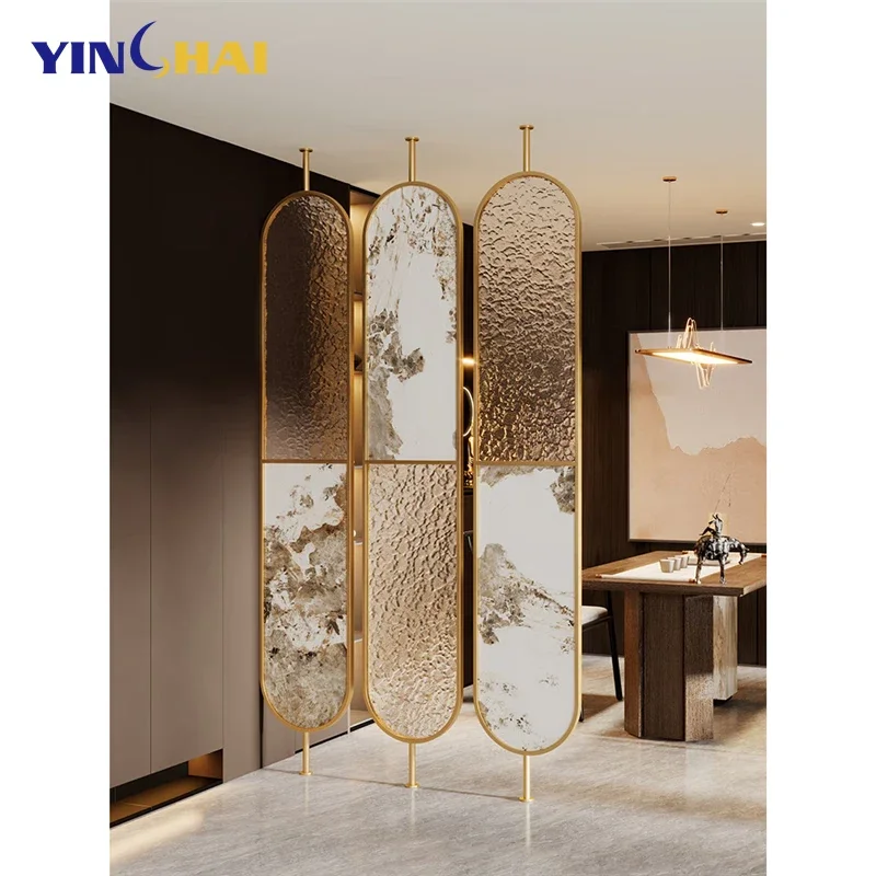 Laser Cutting Floor To Ceiling Marble Glass Room Divider Screen Nordic Modern Interior Partitions