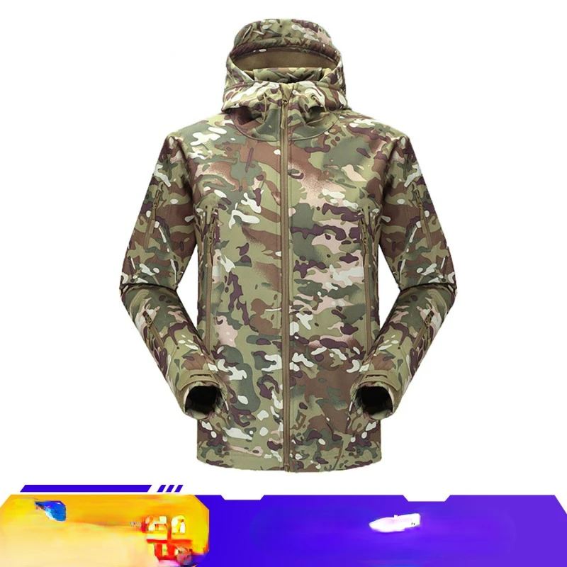 

Chema Shark Skin Soft Shell Rush Camo Jacket Plush Thickened Tactical Hooded Manufacturer in Stock Rain Jacket Men