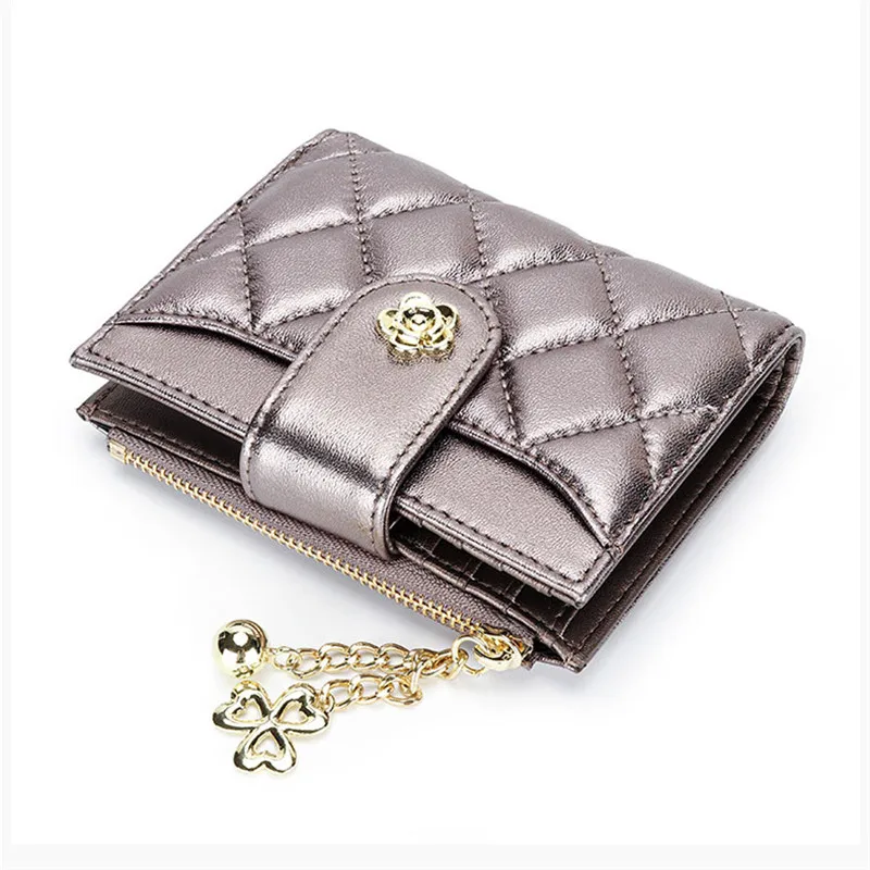 

Clover Camellia Sheepskin rhombus folding zipper multifunctional Wallet