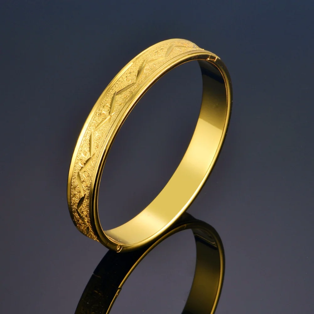 Gold Bangles for Women Chunky Leaf Flower Bangles Bracelets Gold Silver Plated Copper Metal CZ Bracelets Wedding Wristband 3