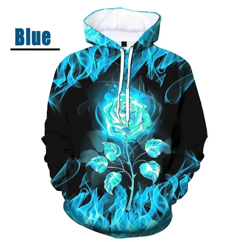 

3D Fire Rose Printing New In Hoodies & Sweatshirts Bloom Graphic Hoodie For Men Kid Fashion Hooded Hoody Women Fashion Poullover