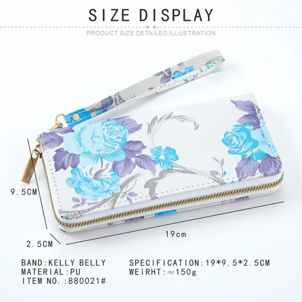 New Women's Rose Print Wallet Long Handbag Fashion Wild Zipper Clutch Bag Multi-card Wallet Purse Card Holder Cartera Money Bag