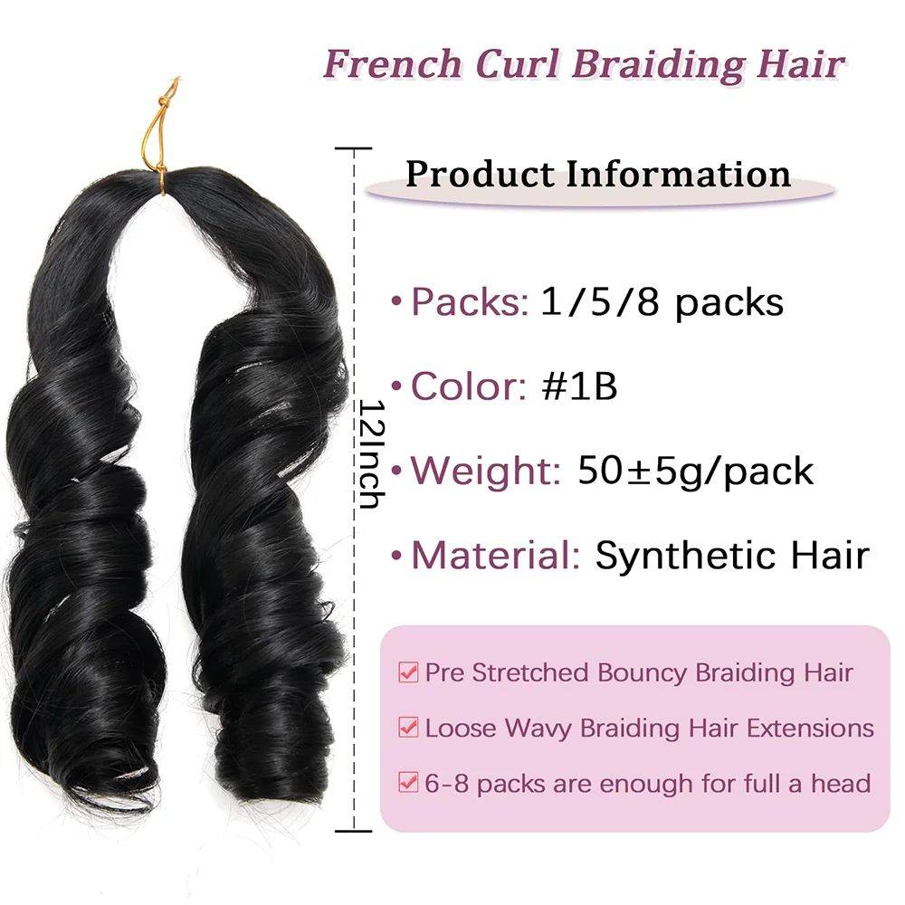 French Curls Braiding Hair 12/16/24Inch Synthetic Spiral Curls Braids Hair Extensions For Women Pre Stretched Loose Wave 2