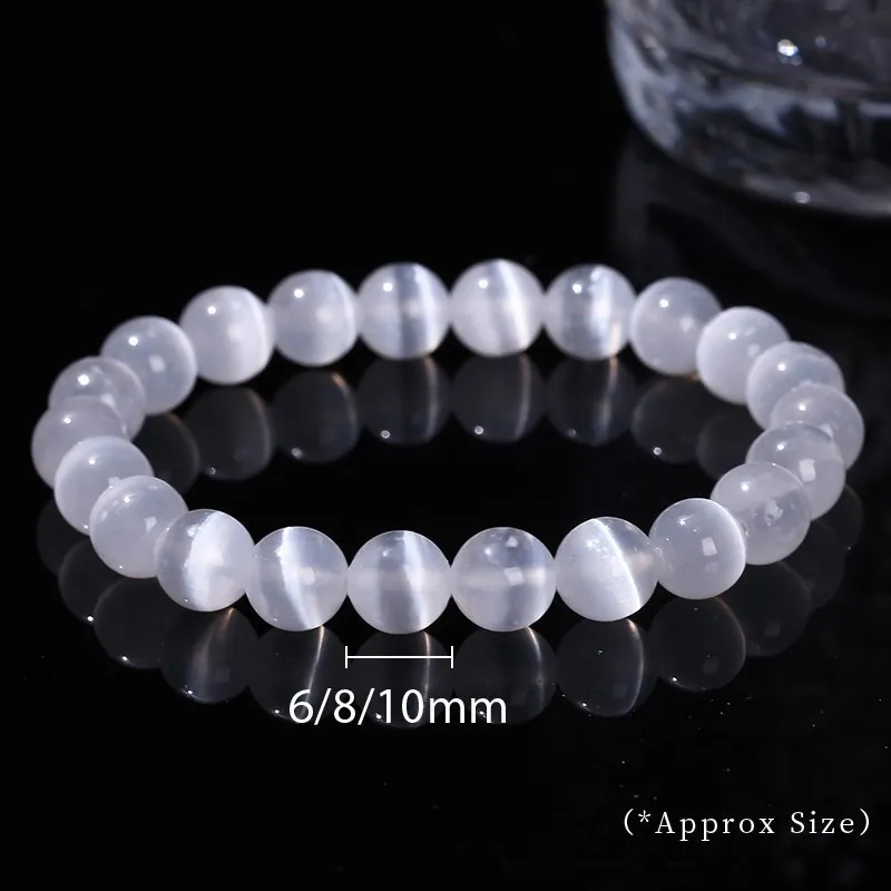 JD Natural White Selenite Stone Bead Bracelet Women Men 100% Real Gypsum Round Stone 6 8 10mm Stretch Bangles Mineral Yoga Gift