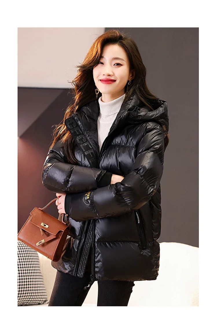 Casual Down Coats Women Korean Fashion Cotton Padded Jacket Female Autumn Winter Tweed Streetwear Long Sleeve Warm Solid Parkas