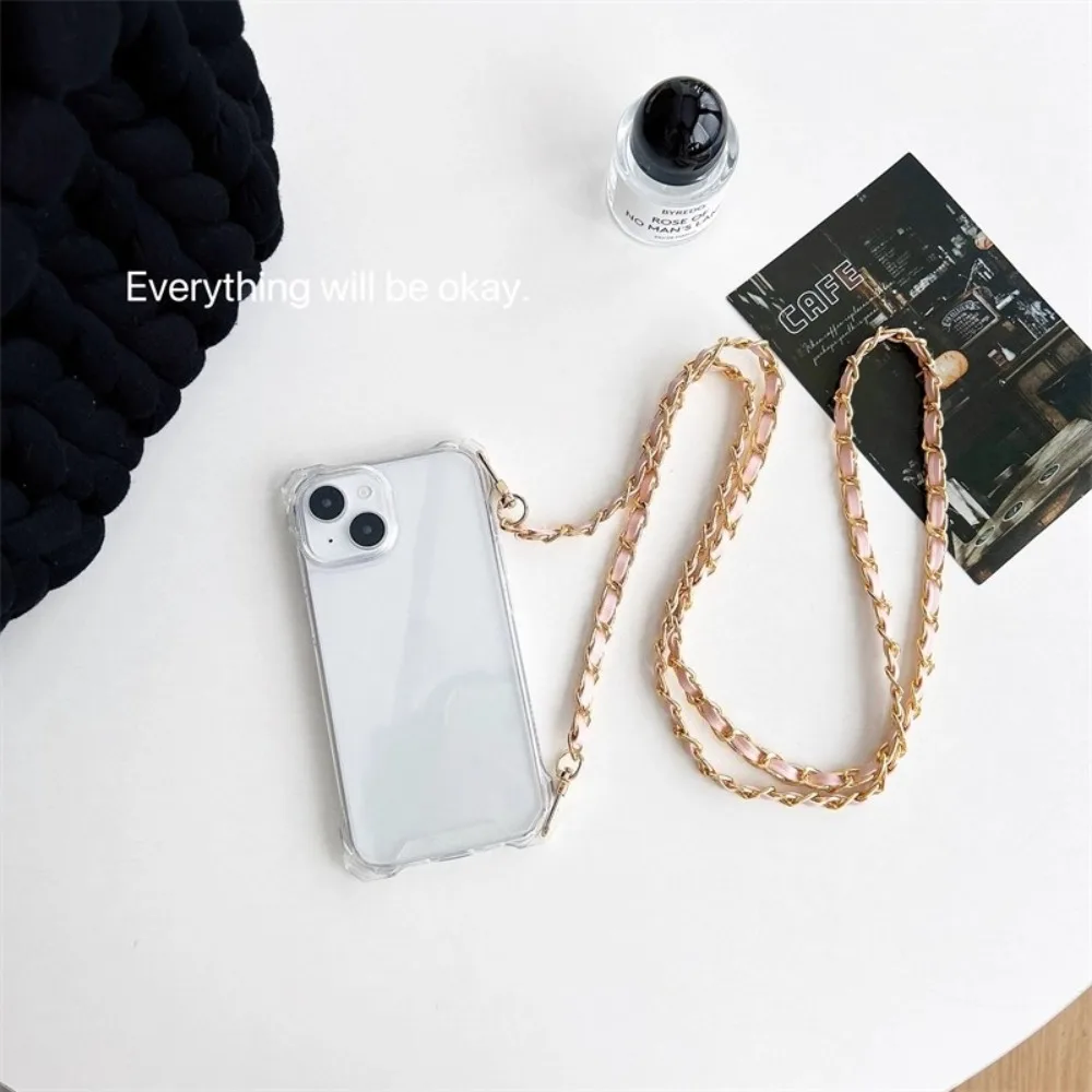 Elegant Leather Chain Crossbody Lanyard Strap with Shockproof Cover