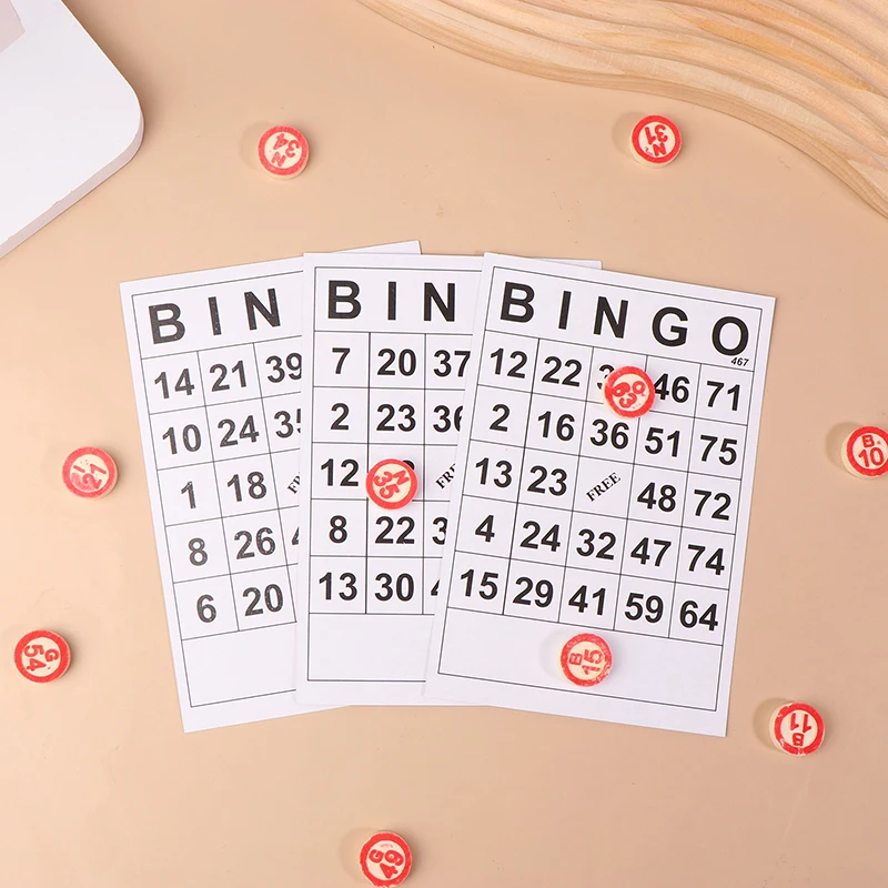 40Pcs Bingo Cards Easy Read 75 Numbers Chips Card Game Board Game Activity Intelligence Educational Bingo Toys For Kids bingo game set,plastic bingo markers,plastic game chips