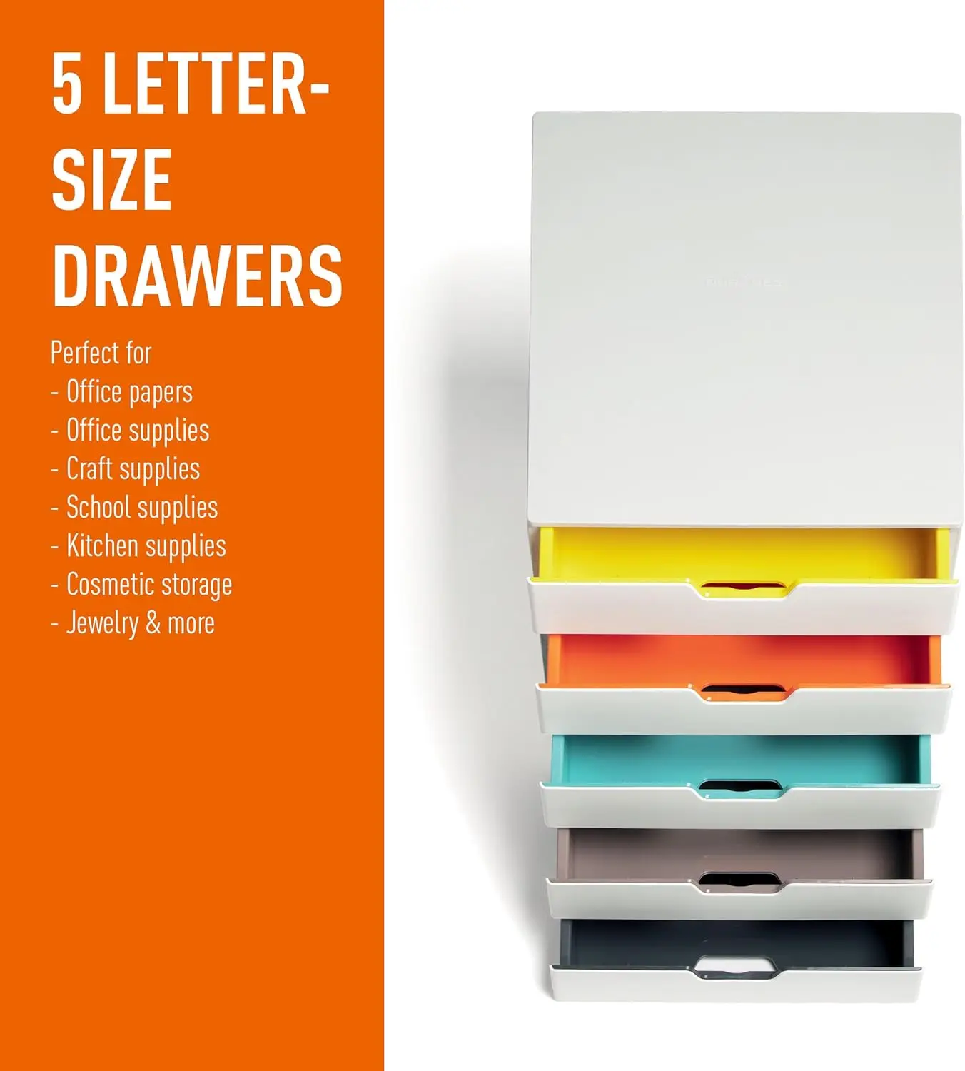 Varicolor 5-Drawer Desktop Organizer – White File Cabinet with Color-Coded Drawers for Letter/Folio Documents