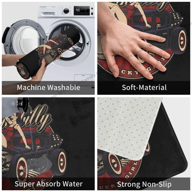 Fürdő Nem Csúszás Szőnyeg Vintage Szerencsés Pin Up Girl Classic Flanel Bejárati Ajtó Padló Dekoráció - Image 6