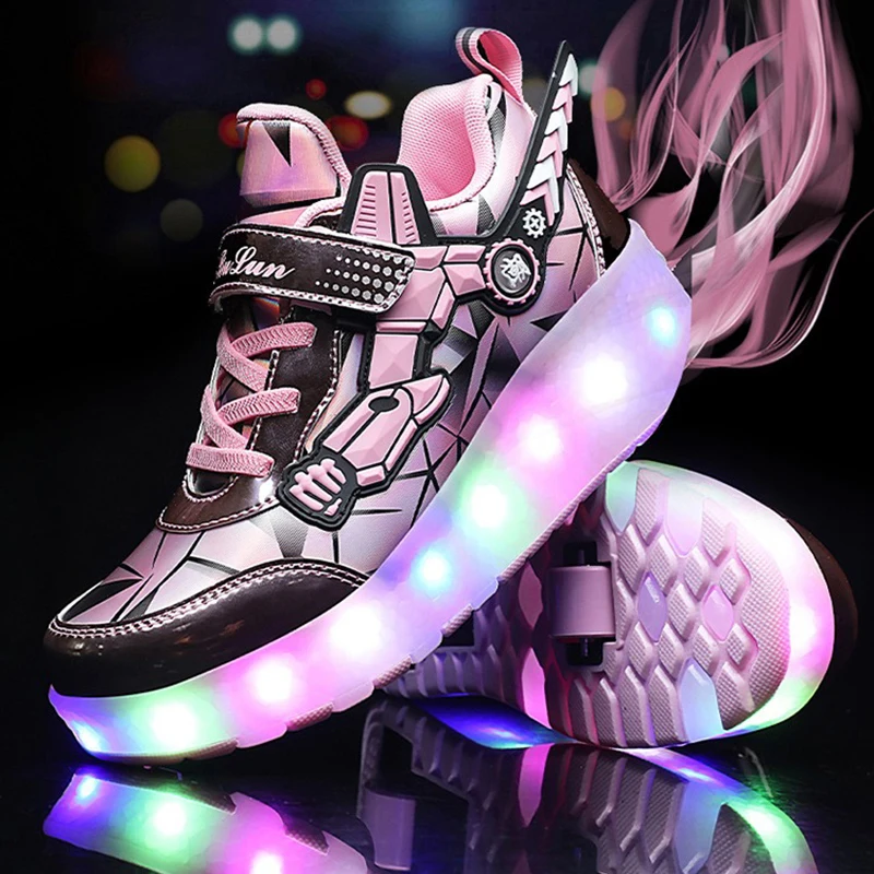 Children's Double-Wheeled Shoes Rechargeable LED Light Up Sneakers Shoes Colorful For Boys Shoe Girls Roller Skates With Wings