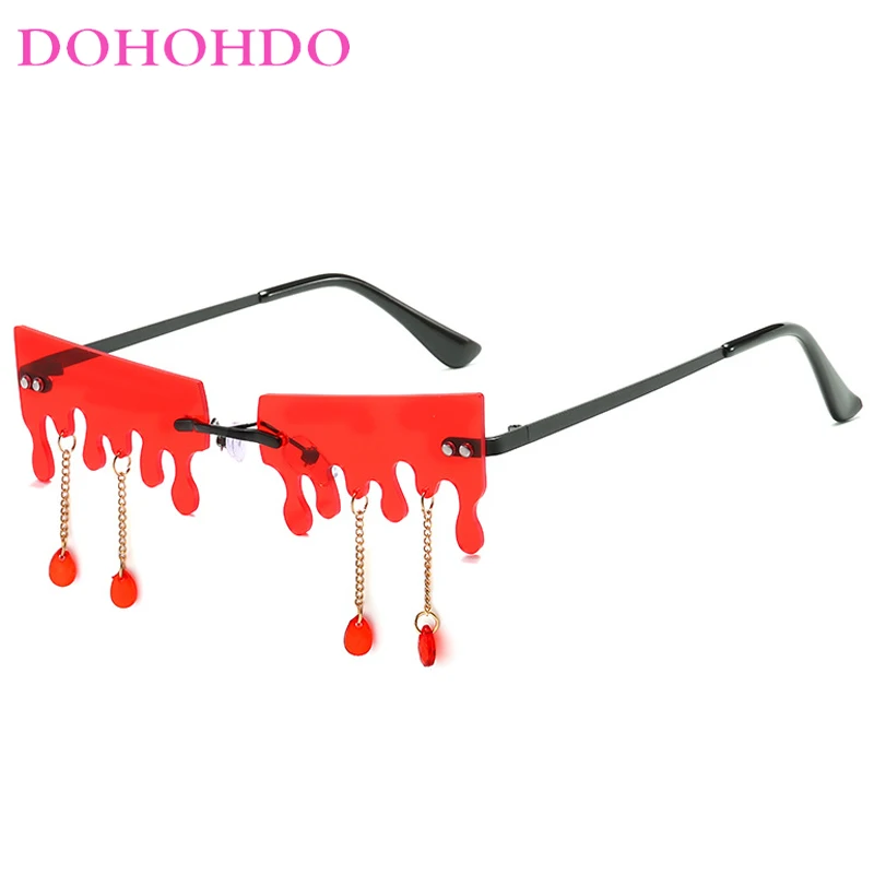 

DOHOHDO New Funny Sunglasses Women Personalized Rimless Hip Hop Ocean Color Glasses UV400 Trending Streetwear Narrow Sun Glasses