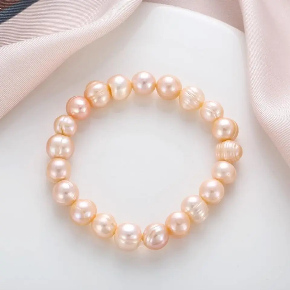 

Natural Freshwater Pearl Bracelet 7-8mm Natural Growth Texture Round Simple Bangle for Girlfriend To Mother Fashion Jewelry Gift