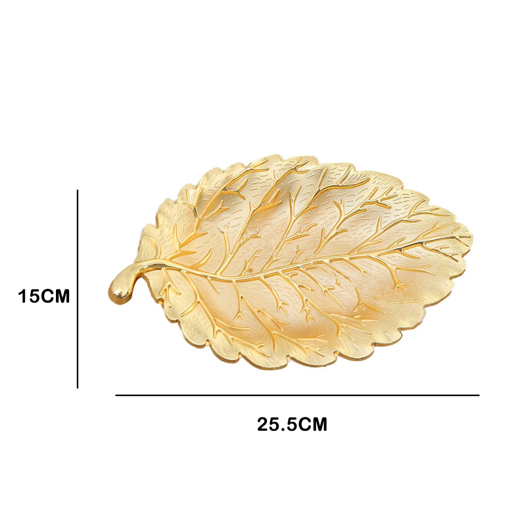 European Leaf Shape Gold Plate Dry Fruit Tray Decorative Plate Metal Snacks Serving Tray For Serving Biscuit Pastry Dessert