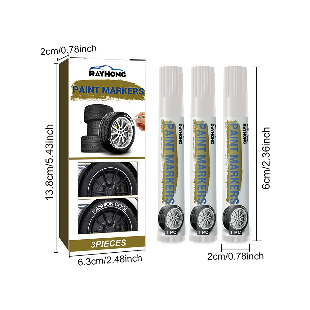 3PCS Car Paint Pen Waterproof Car Wheel Tire Oily Painting Mark Pen Auto Rubber Tyre Tread Metal Permanent Paint Marker