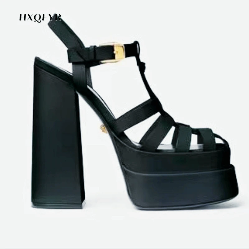 2022 New Women's Summer Footwear Women Sandals Sexy Thick High Heels Platform Black White Dress Party Wedding Shoes Woman Pumps