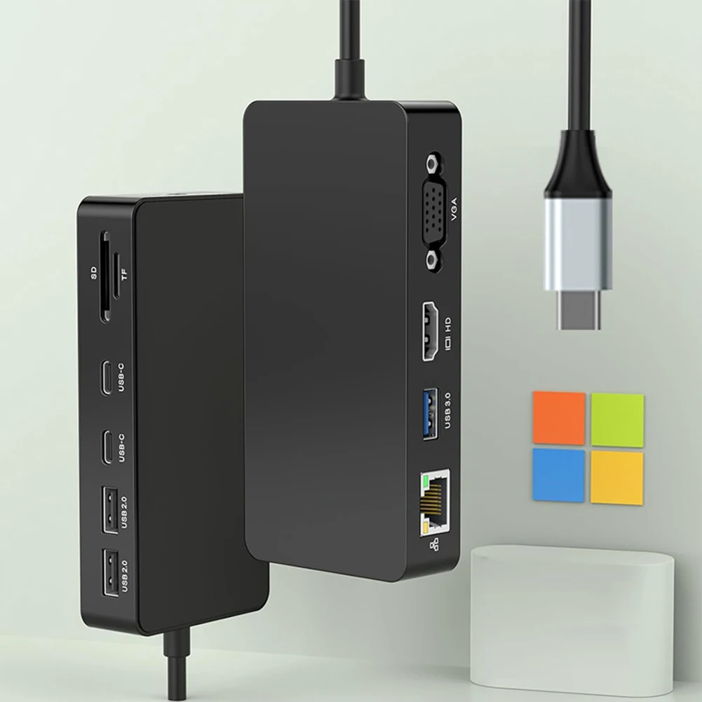서피스 도크용 11 in 1 파워 포트 타입 C 허브 (3개 USB 포트 + 2개 USB C 포트 PD 100W + 5Gbps 데이터 100Mb/s LAN) 서피스 랩탑 5 호환