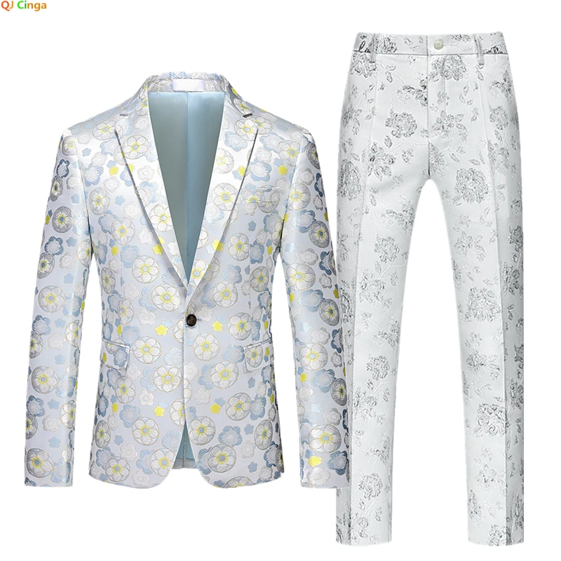 

2023 New Men's Suit Two-piece Wedding Party Dress Jacket with Pants Plus Size Men Blazer Coat Trousers White Red Male Suits Sets