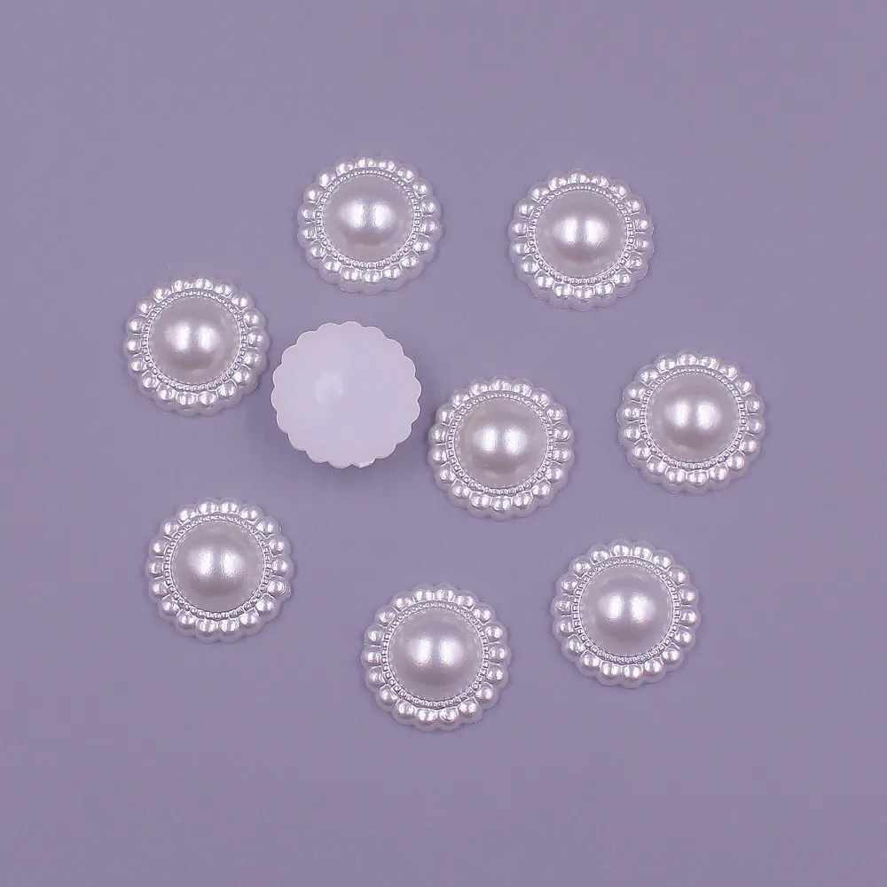 

Bulk wholesale 20pcs 20MM Flower Shape Loose Beads ABS Imitation Pearl Flat-back Beads DIY Jewelry Craft Scrapbook Decoration