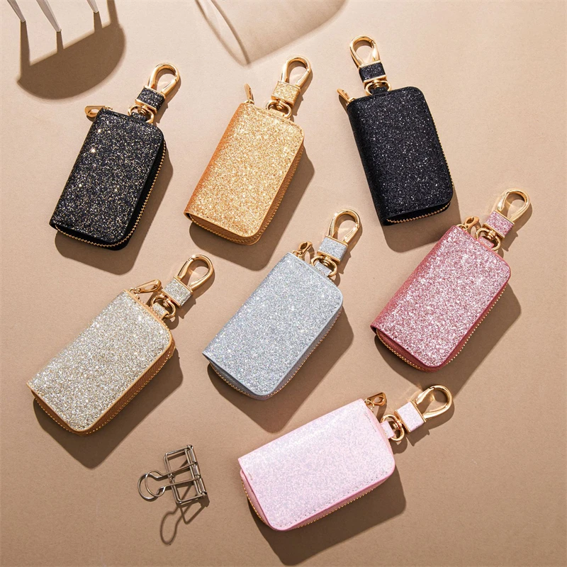 PU Key Pouch Zipper Key Holder Organizer Car Bag Wallet Keychain Fashion Simple Case Bag Men Women Car Protect Cover