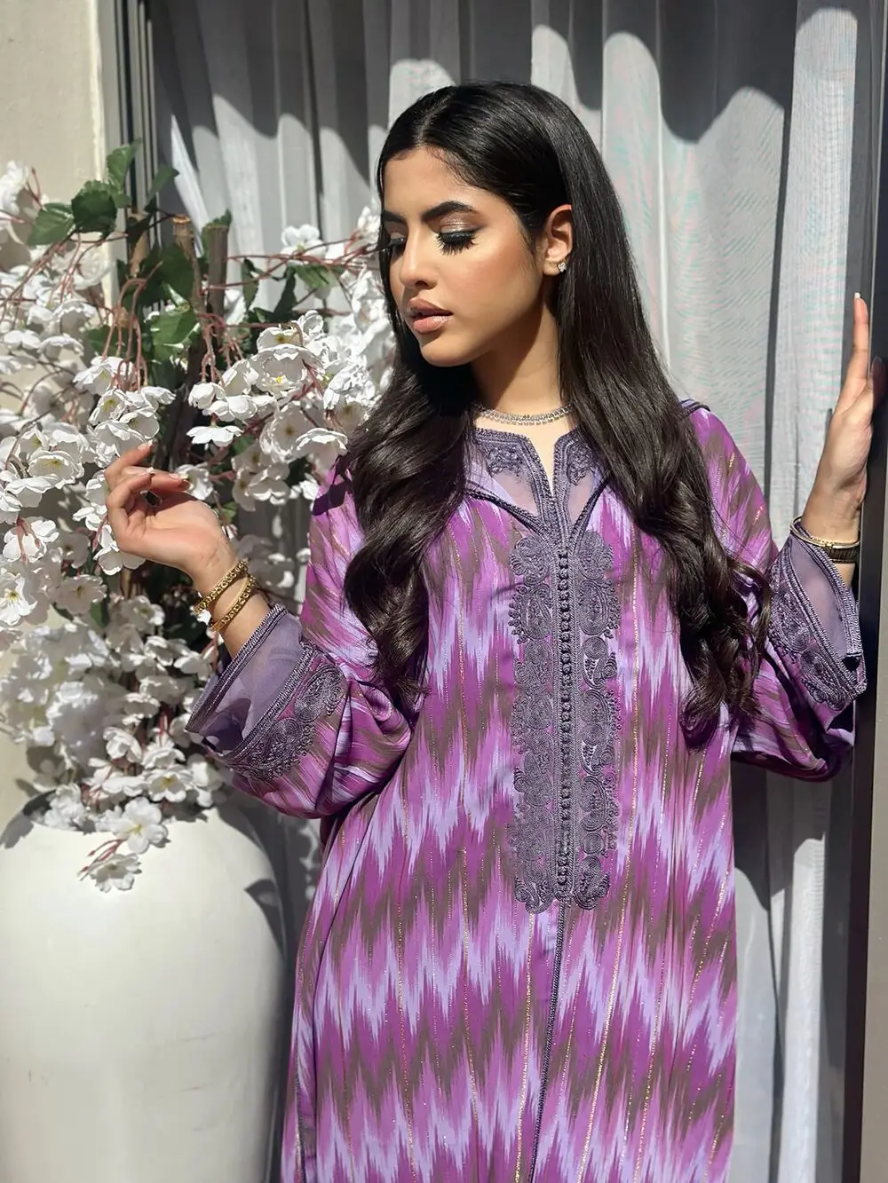 

Moroccan Djellaba Dress Spring New Women Muslim Embroidery Hooded Abaya 2024 Fashion Casual Loose Purple Robe Ramadan Clothing