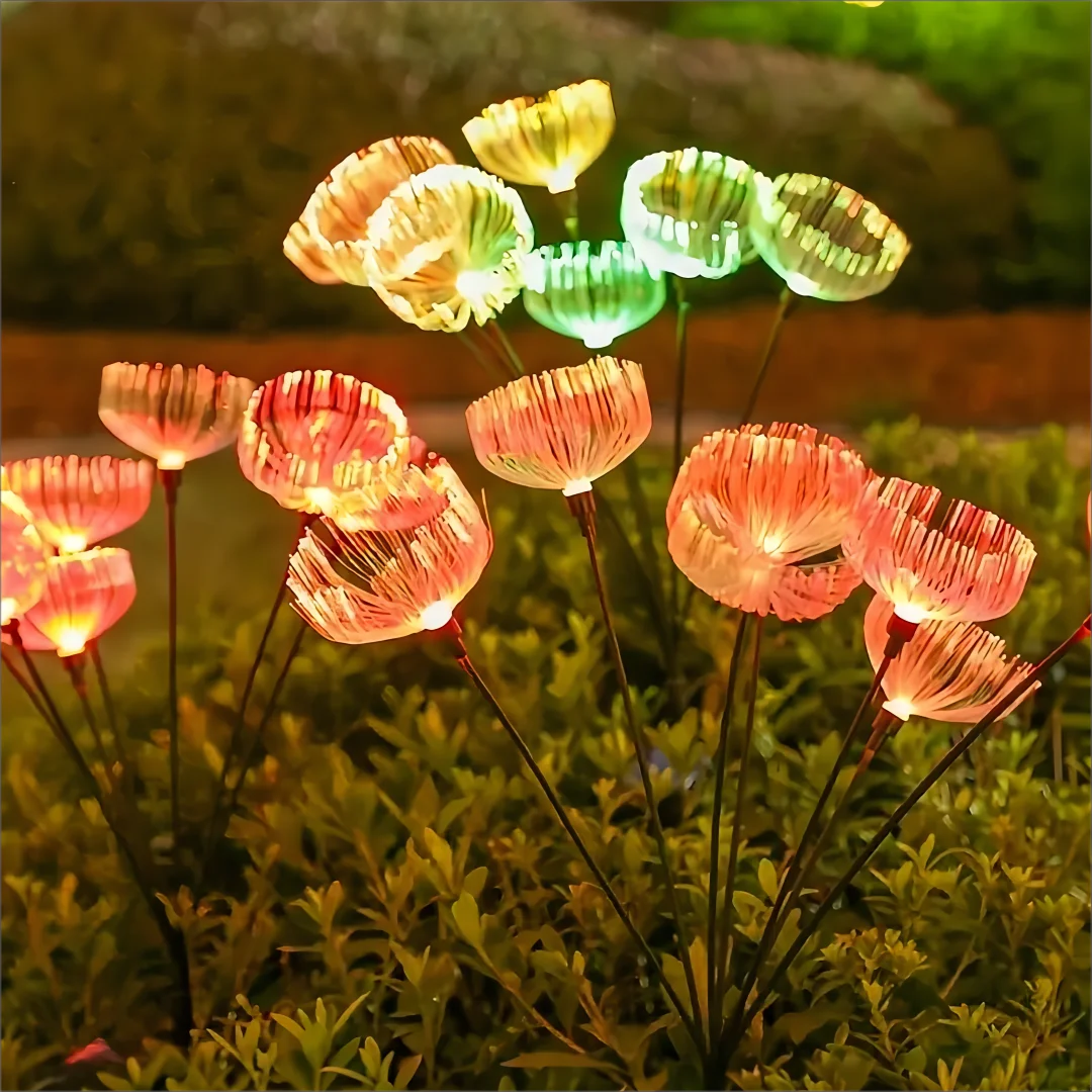 2pcs Outdoor Solar Jellyfish Light, Solar Pathway Lights Outdoor, Fiber Optic LED, Courtyard, Garden, Villa, Lawn, Waterproof, C