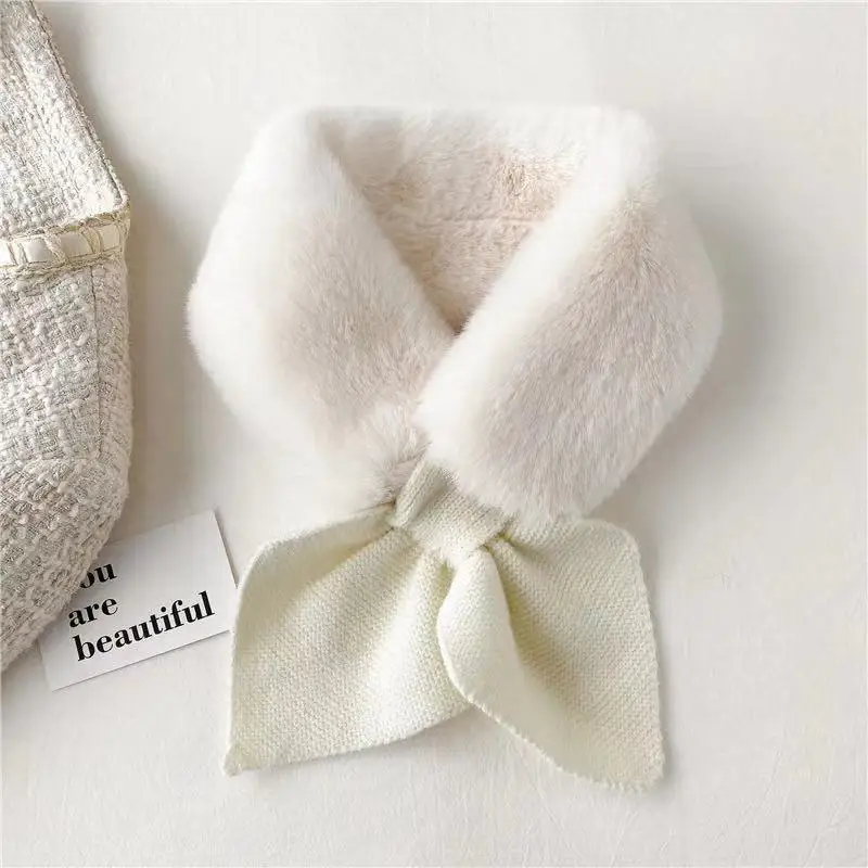 Winter Warm Plush Baby Scarf Cute Caroon Bears Boy Girl Scarves Newborn Toddler Faux Fur Children Cross Neckerchief Baby Shawls