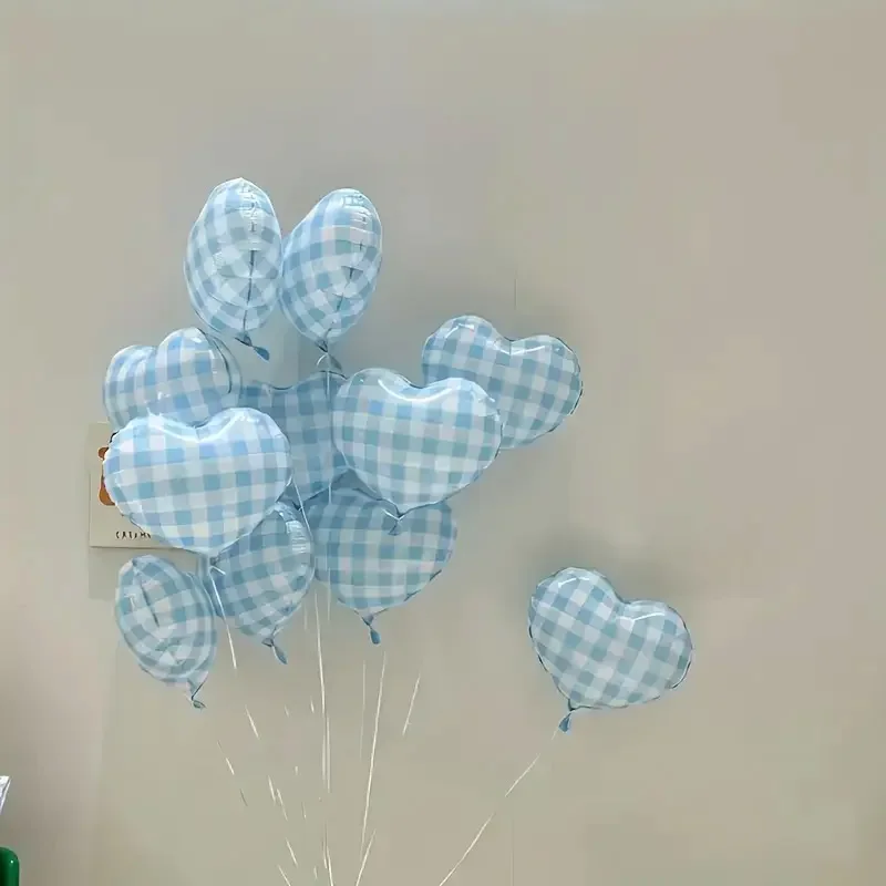 5 Stück karierte, herzförmige Aluminiumfolienballons, Valentinstag, Hochzeit, Geburtstagsfeier, Dekoration, Foto-Requisiten – Detail 9