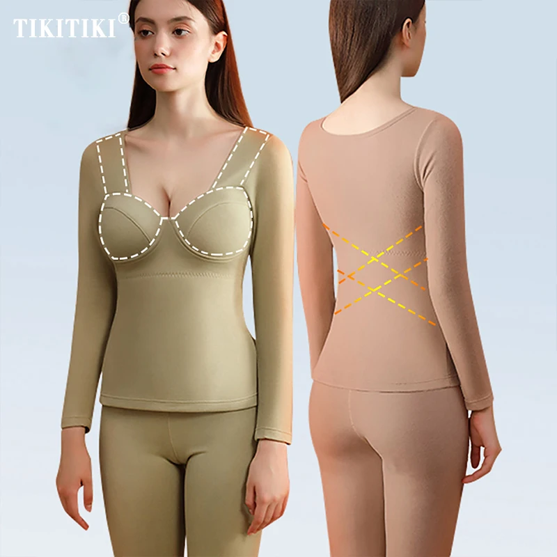 

Women Winter Thermal Warm Tights Underwear Set Seamless Thermal Tank Top Long Johns Suit Bra Vest Free Thermo Lingerie