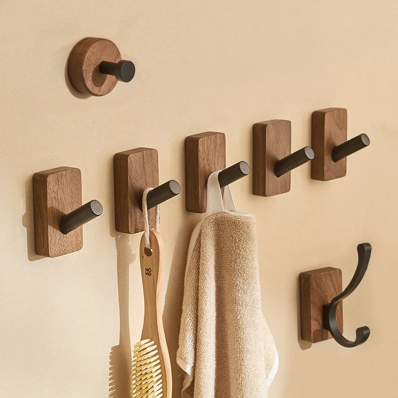 New Simple Solid Wood Hook Walnut Hanging Hanger Bathroom Wall Hook