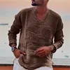 Men's Patchwork T-shirt Men Long Sleeve Fashion Ripped Cotton Tops Latest Summer Casual Linen Pullovers Sexy Mens clothing 2024 2