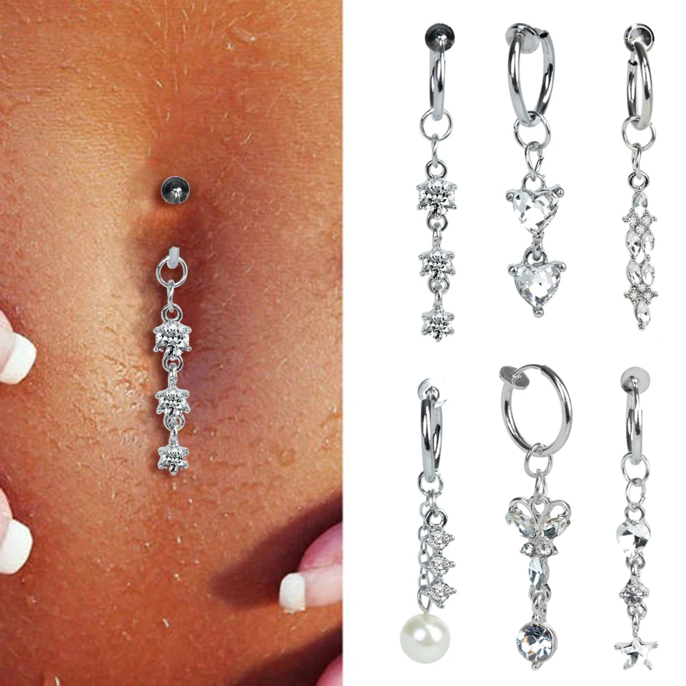 Faux Fake Belly Rings New Hoop Anti-allergy Fake Piercing Navel Ring Clip  on Umbilical Cartilage Belly Button Ring Body Jewelry - AliExpress