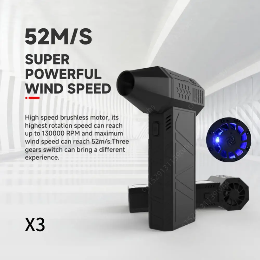 High Speed Duct Fan Air Blower Turbo Violent Fan 52+M/S Wireless Turbo Fan 130000RPM with LED Light for PC Keyboard Car 2