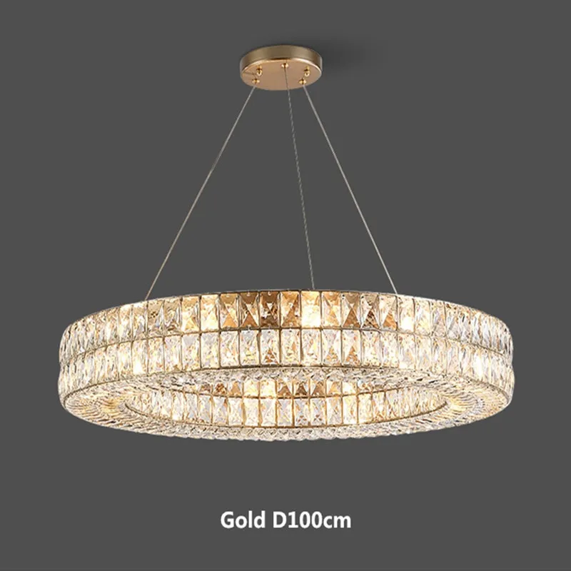 

American Luxury E14 Led Pendant Lights Adjustable Circle Led Hanging Lamp Lustre K9 Crystal Gold Silver Suspend Lamp Fixture