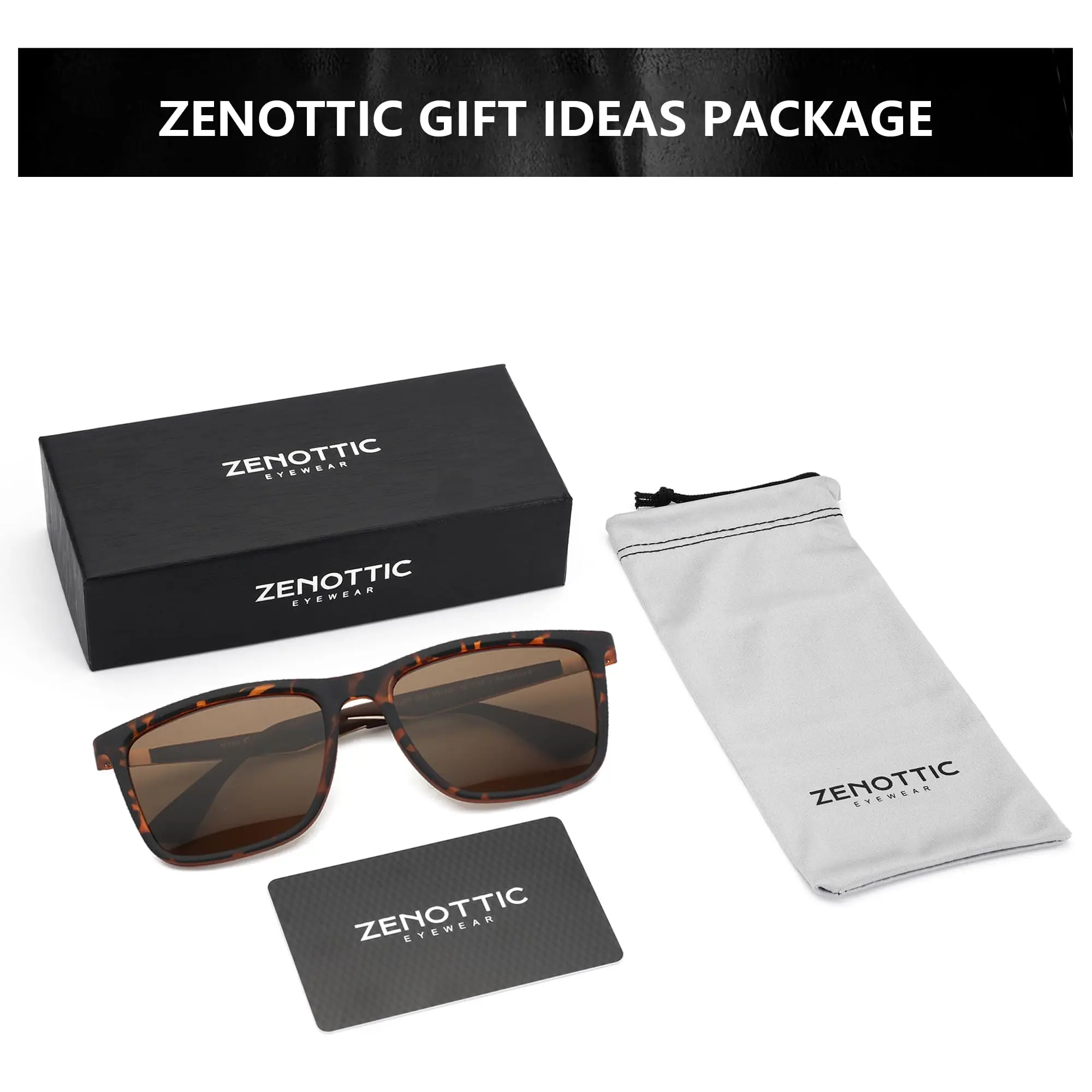 ZENOTTIC Polarisierte Sonnenbrille für Herren, rechteckig, ultraleichter Kohlefaserrahmen, UV400-Schutz, klassische Sonnenbrille