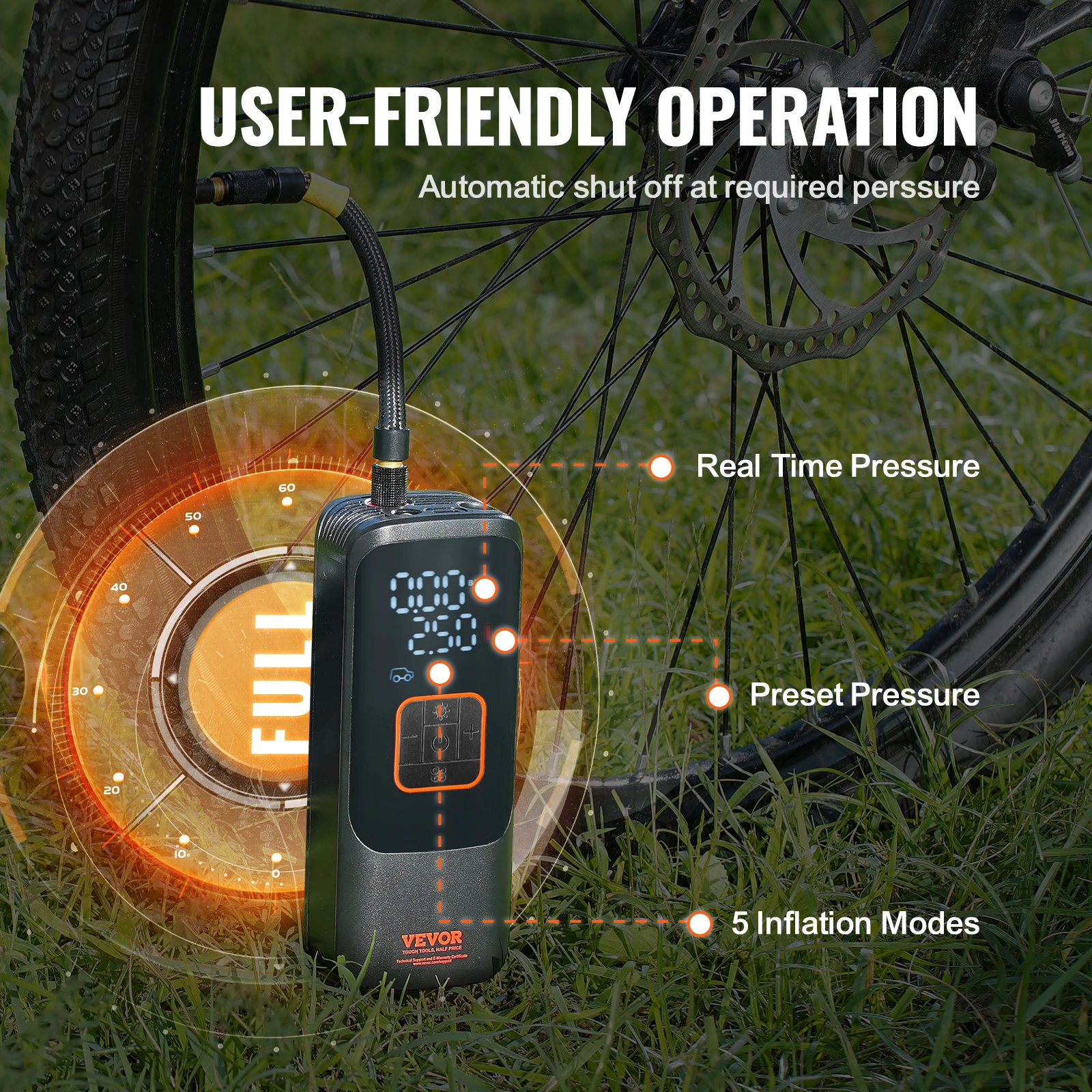 VEVOR Tire Inflator Portable Air Compressor 150 PSI 4000mAh Rechargeable Tire Pump Electric Air Pump for Car Motorcycle Bike