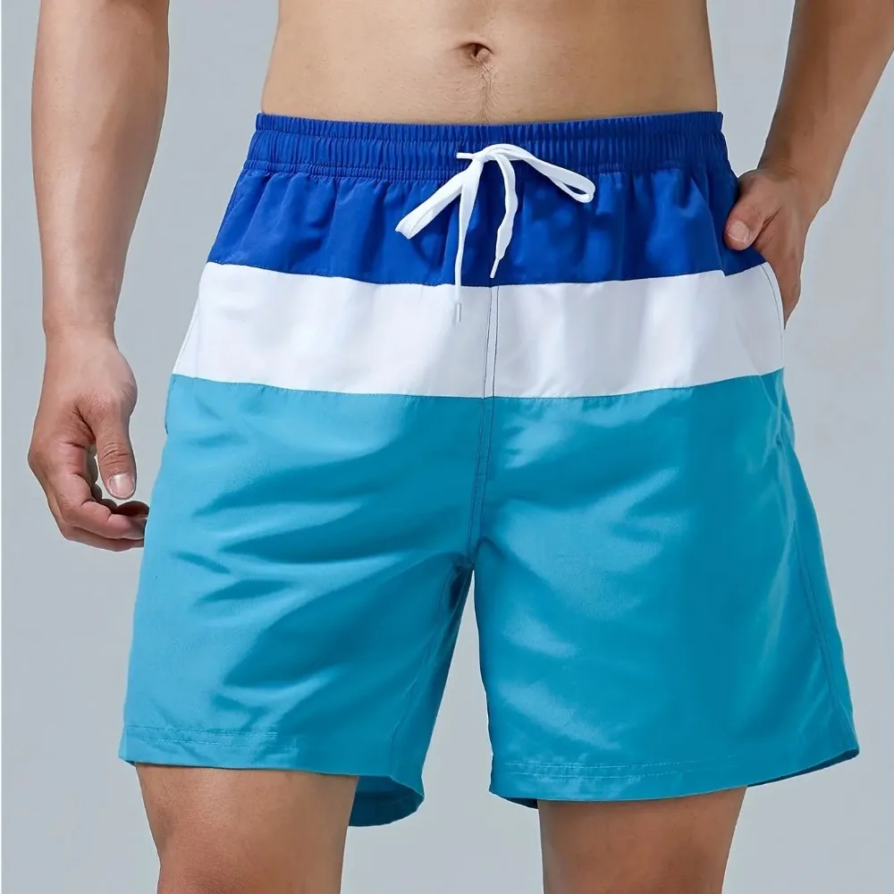 Trendy Color Block Pattern Print Men's Women Swim Trunks Quick Dry Drawstring Beach Shorts Men's Pants Swimwear For Summer Beach 3