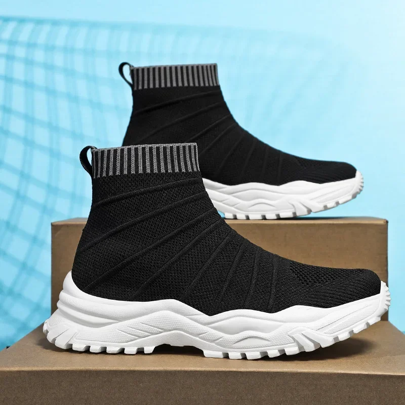 Black Running Shoes Men High Sock Trainers Women Slip on Couple Casual Shoes Lightweight Sneakers Men Basket Motorcycle