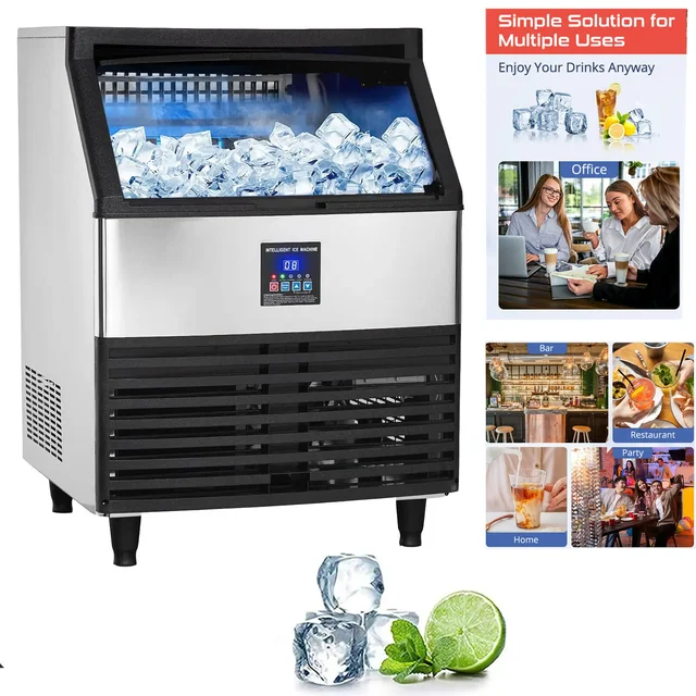 Machine à glaçons commerciale 120 kg/24h avec épaisseur de glace réglable, idéale pour les salons de thé, les cafés ou l'usage domestique 1