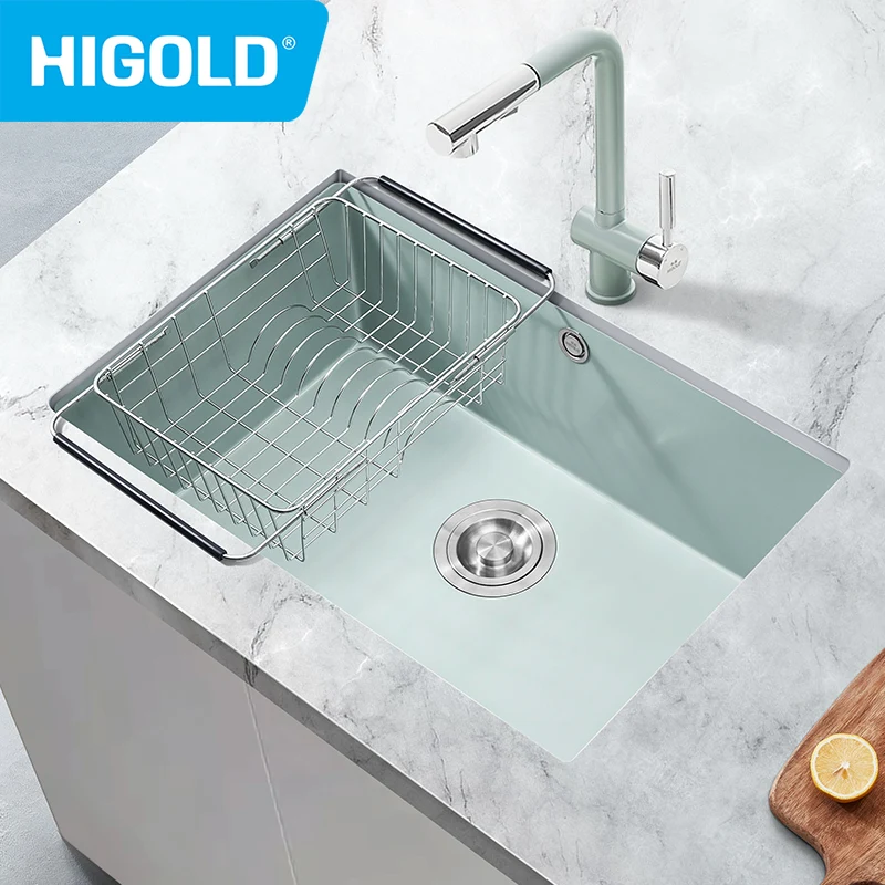 HIGOLD 28 Inch Kitchen Quartz Sink Narrow Sides Large Single Sink Household Undercounter Dishwasher