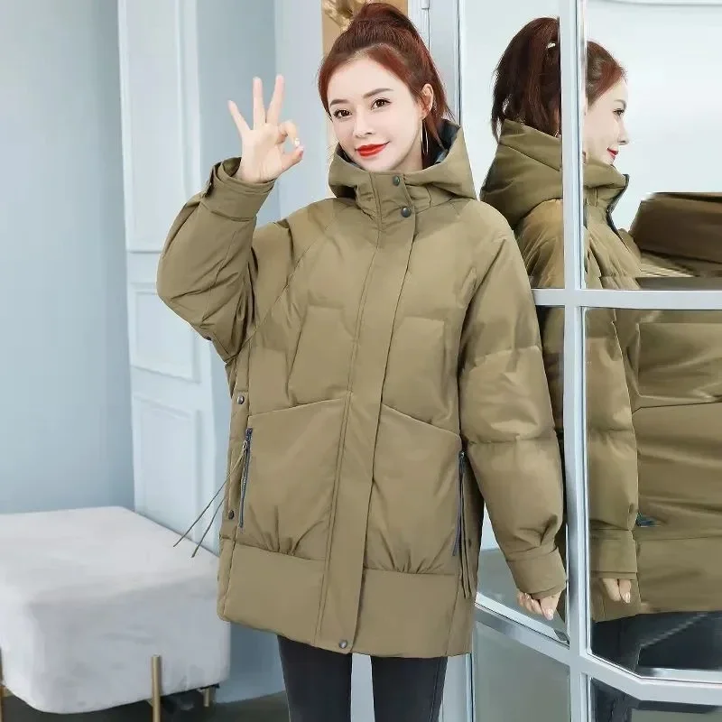 2021 New Women's Parkas Hooded Overcoat Casual Long Coat Cotton Padded Parka Warm Female Jackets Outwear Plus Size Winter Jacket
