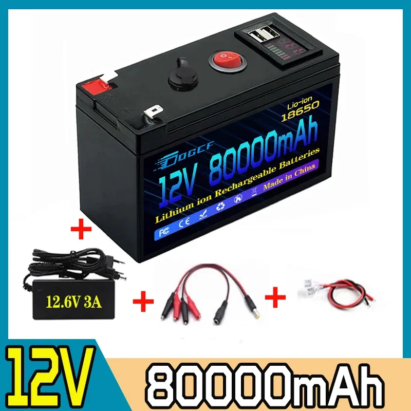 

NEW 12V 80000mAh 18650 lithium battery pack built-in high current 30A BMS for sprayers electric vehicle batterie+12.6V charger