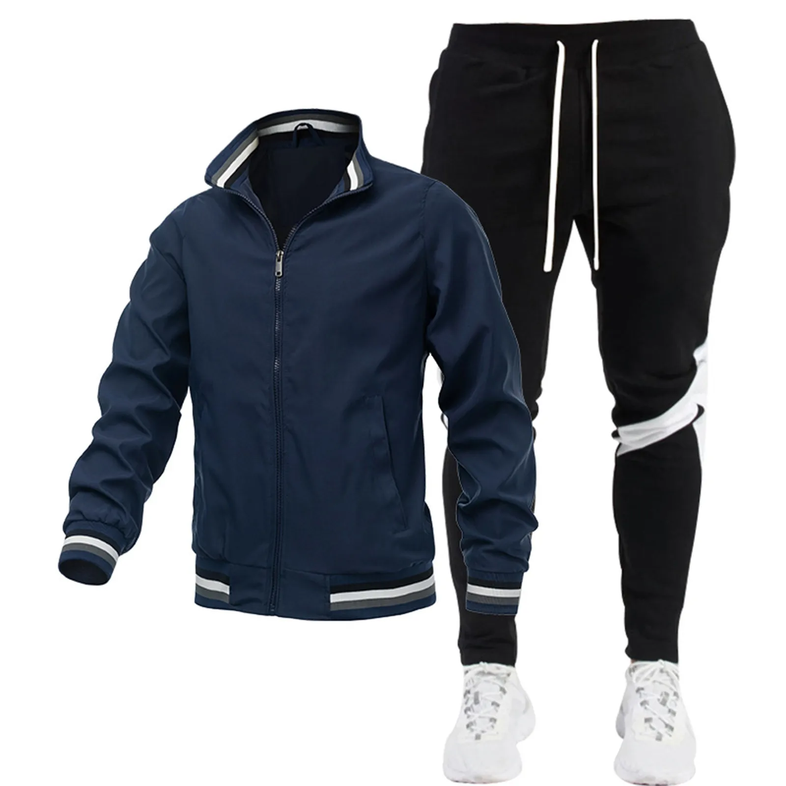 

Casual Jacket Pants 2 Piece Sets Men Autumn Zipper Outerwear Mandarin Sportswear Mens Jackets for Male Windbreaker Coats Spring