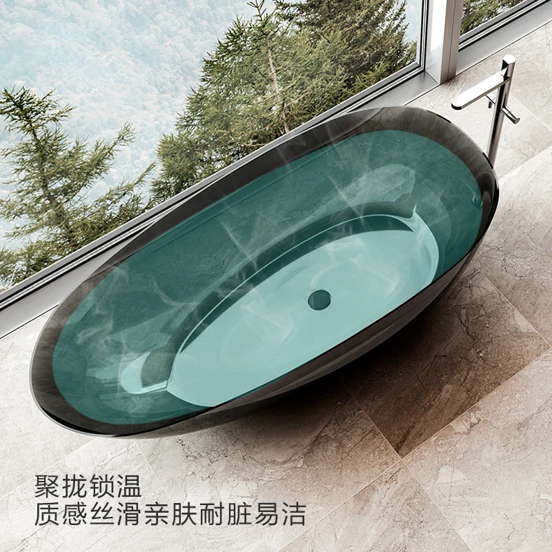 Transparent bathtub Color crystal resin Internet celebrity Thin edge independent goose egg shaped hotel Artificial stone bathtub