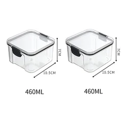 Set of 5 Stackable Transparent Food Storage Containers - Plastic Pantry Organizer Sealed Jars (2pcs 460ML)
